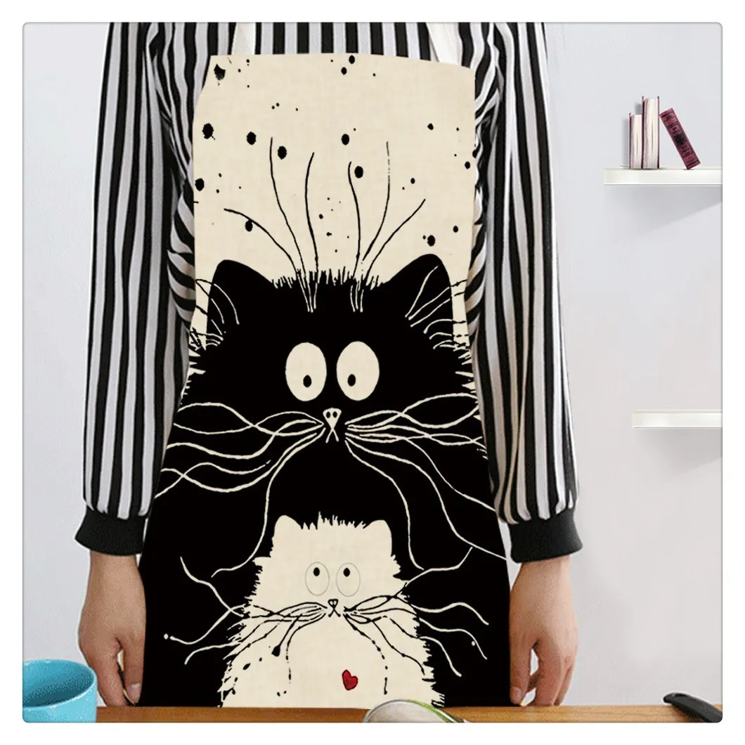 1Pcs Kitchen Apron Funny Dog Bulldog Cat Printed Sleeveless Cotton Linen Aprons for Men Women Home Cleaning Tools 55x68cm