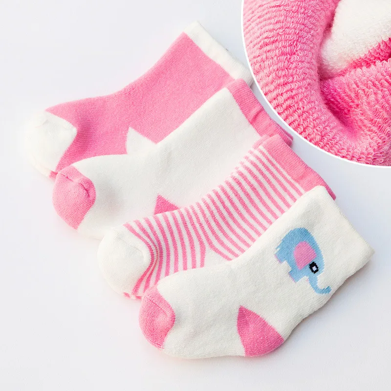 4Pairs/lot Newborn Baby Socks Cartoon Warm Baby Socks for Girls Infant Cotton Baby Boys Socks Spring Autumn Winter - Цвет: Pink