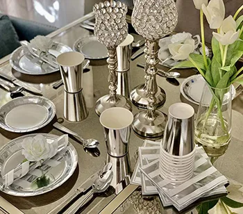 

Silver Color Party Tableware New Year Decorations Paper Cup Napkin Wedding Decor Table Birthday Suppliesa