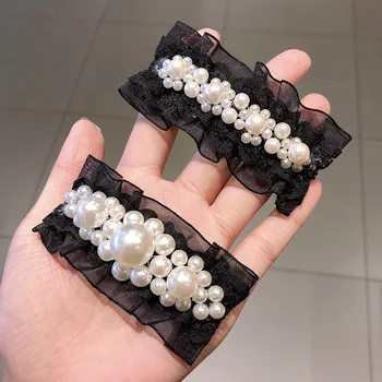 

1Pcs Girls Women Lace Beaded Pearl Hair Clip Solid Color Folded Square Hairpin Hair Accessories