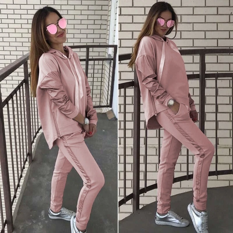 plus size pant suits 2 Piece Set Sports Suit Women Casual Tracksuit Pullover Trousers Pink Top+Pants summer Clothes Breathable Fall female Clothes women's formal pant suits for weddings