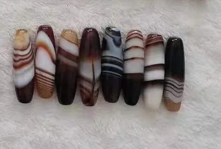 8psc/lot wholesale In bulk length40MM selected charm natural beautiful striped sardonyx rare Yellow and white beads patterns 8
