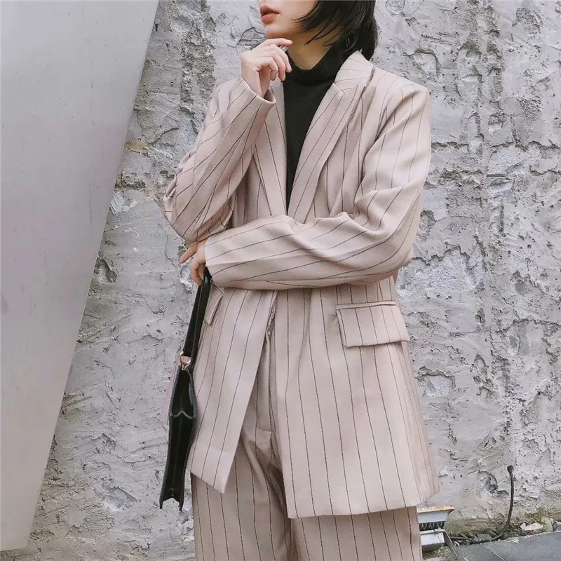 Stylish Striped Office Lady Suit Blazers Coat Women Notched Collar Long Sleeve Ladies Outerwear Chaqueta Mujer