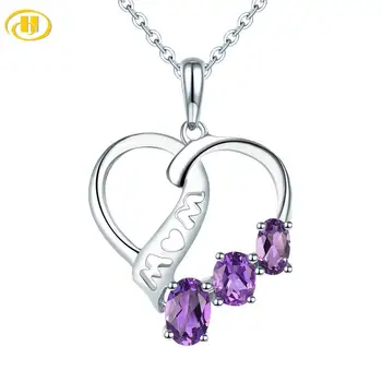 

Hutang Heart Pendant Jewelry Natural Amethyst Solid Silver 925 Necklace Fine Jewllry For Mother's Day Gift Including Chain