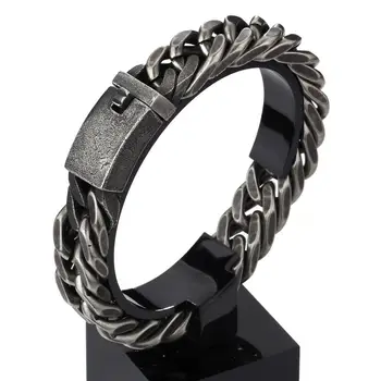 

Vintage Bracelet Chain Stainless Steel New Design Black Vintage Cuban Curb Link Chain Men's Boy's Bracelet Bangle Friend Gift