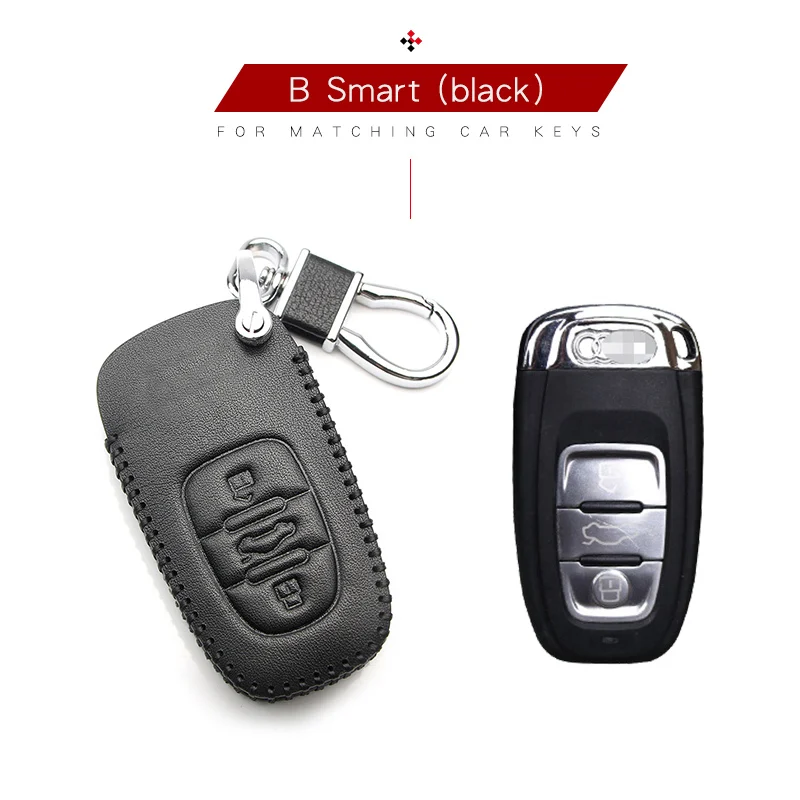 AO004-smart-black Кожаный чехол для автомобильных ключей, крышка чехол для Audi Sline A3 A5 Q3 Q5 A6 C5 C6 A4 B6 B7 B8 TT 80 S6 A4L B5 B9 A6L Q7 S5 S7 RS3 TTS TFSI 8S S4 8 Вт - Название цвета: AO004-smart-black