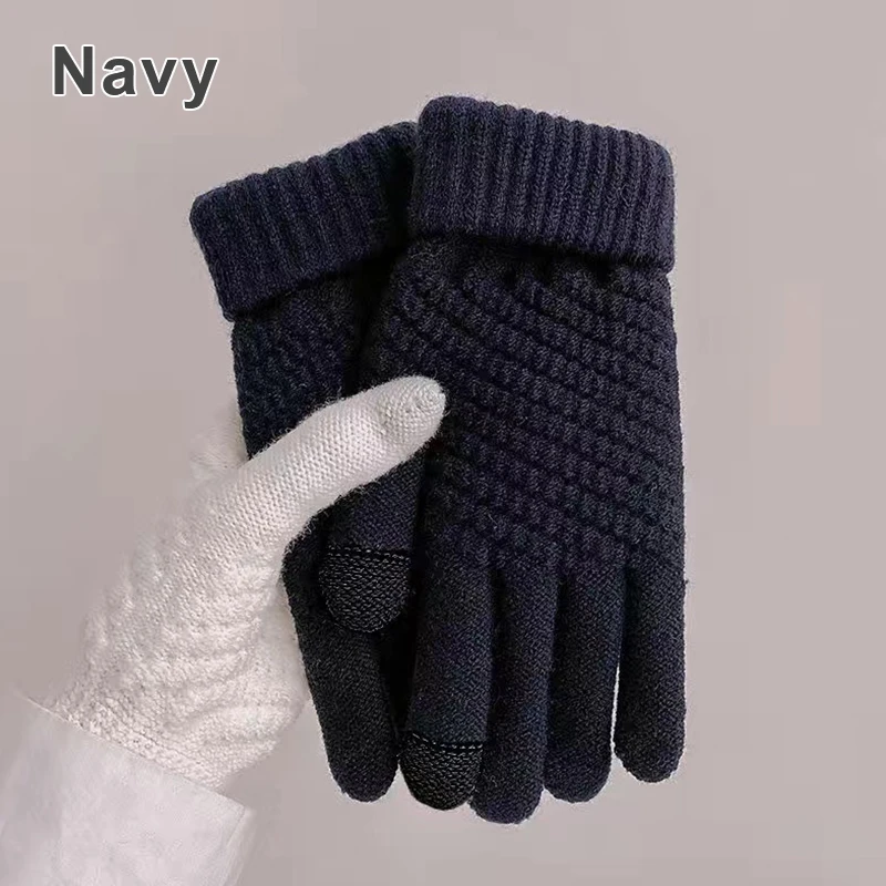 Unisex Knitted Full Finger Gloves Solid Touch Screen Mittens Two Fingers Exposed Thick Winter Warm Cycling Driving Gloves 