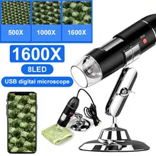 1600X Hand Held Endoscope 8LED Computers Mobile Phones Photos Ear Cleaning Tool Digital Microscope Portable Black Inspection
