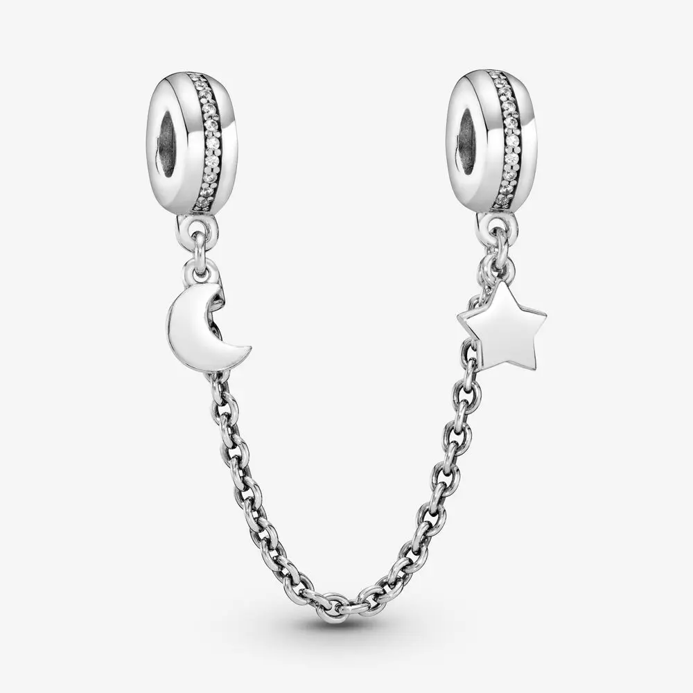 925 пробы Серебряное ПАВЕ, безопасная цепочка, браслет в форме сердца, звезда, цепочка, шарм, подходит для оригинала Pandora, очаровательный браслет для женщин, ювелирные изделия, подарки