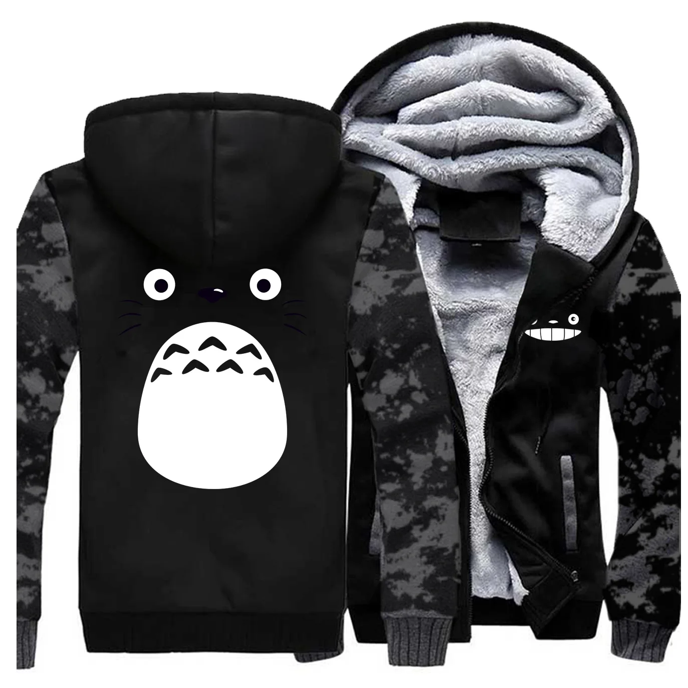 Fashion Anime My Neighbor Totoro Print Zipper Hoodie Sweatshirt Spring Winter Thick Bomber Warm Jacket Coat Plus Size Tops Drops | Мужская