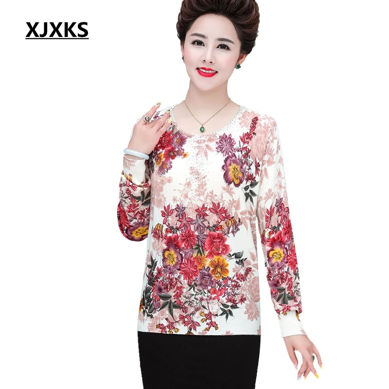 

XJXKS New 2019 Autumn And Winter Women Sweater Pullover Plus Size Cashmere Casual Women Knitted Print Oversized Sweater
