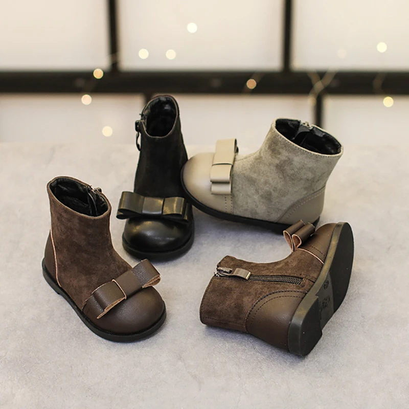 

Dolakids Girl's leather boots Martin boots for children warm boots with bowknot for autumn and winter new single boots for 1-6