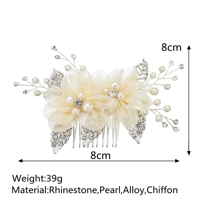 Handmade Chiffon Flower Hair Comb Bride Wedding Hair Accessories Pearl Bridal Headpiece Jewelry for Women Party  Bridesmaid Gift