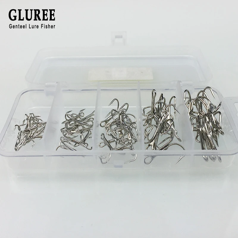 GLUREE 50 шт./компл. рыболовные крючком Мягкая приманка белые никелевые тройные Крючки из высокоуглеродистой стали рыболовные крючки с зазубринами крючок рыболовные снасти