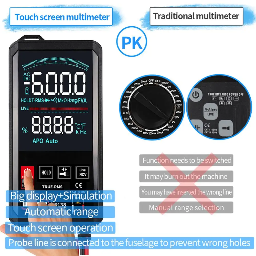 Мультиметр WinAPEX ET8138/8136 с сенсорным экраном цифровой автоматический тестер