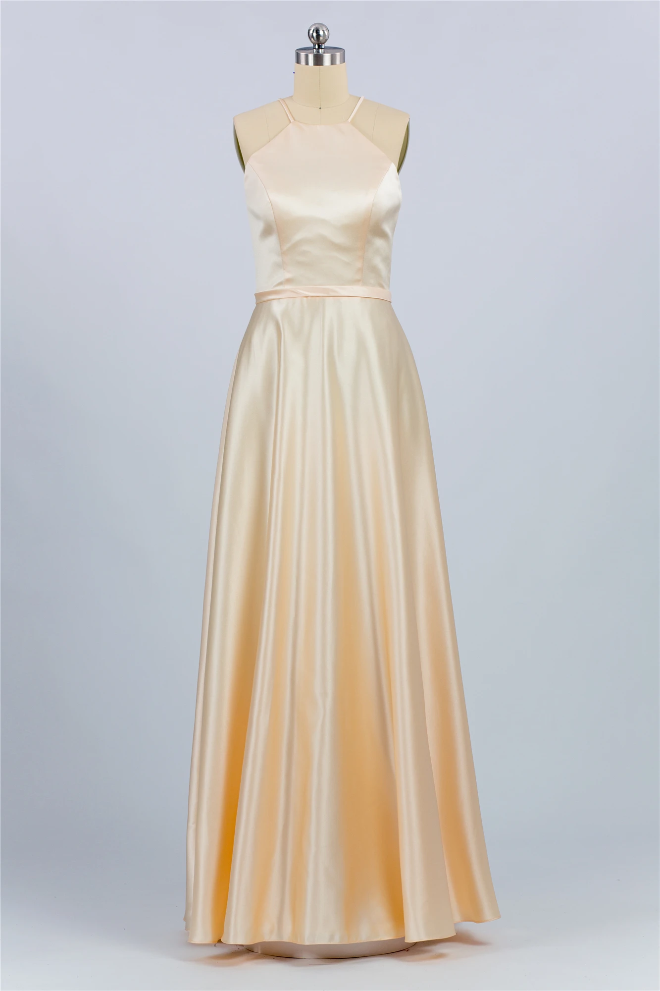 

Champagne silk hanging neck Evening Dress 2022 different luckgirls pleated beaded sleeveless Customizable fashion Moncini Tailor