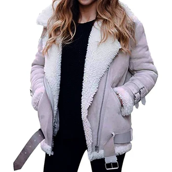 

Fashion Simple Casual Lapel Pockets Thick Jacket Long Sleeve Women's Fashion Trend Solid Color Zipper Outerwear Hot Sale