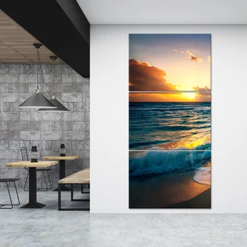 

Sunset sky natural coast ocean beach landscape panoramic canvas print painting posters and prints living room mural