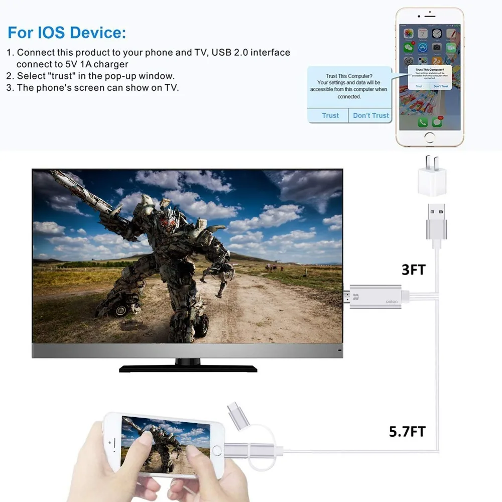 3 в 1 HDMI кабель адаптер 1080P освещение/type-C/Micro USB к HDMI Зеркало экран мобильного телефона к телевизору/проектору/монитору устройств