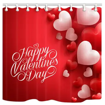 

Valentines Day Shower Curtain, Heart with Greeting Letter Fabric Bathroom Curtain and Hooks, Waterproof Shower Curtain Set