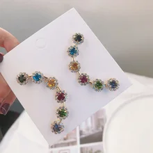Корейские новые модные блестящие цветные полукруглые Кристальные серьги-гвоздики для женщин, шикарные вечерние аксессуары на каждый день