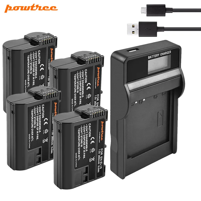 Powtree EN-EL15 ENEL15 Батарея+ ЖК-дисплей USB Зарядное устройство для Nikon D7000 D7100 D800 D800E D600 D610 D810 D7200 V1 Камера L15 RU EL15