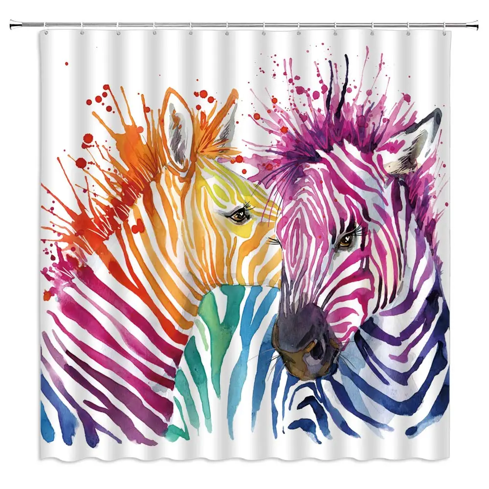 

Abstract Zebra Shower Curtain Watercolor Rainbow Stripes Zebra Lovers Creative Zebra Couples Funny Graffiti Romantic Cute Kids