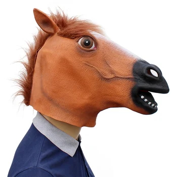 

New Haunted House Latex Mask Waterproof Skid Resistance Halloween Mask Classical Style Brown Horse Head Mask Party Decoration