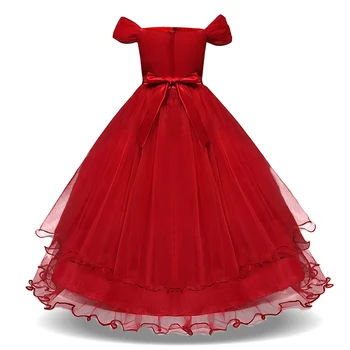 

Girls Princess Dress Off Shoulder Flower Decor Bubble Formal Dress for Stage Performance YH-17