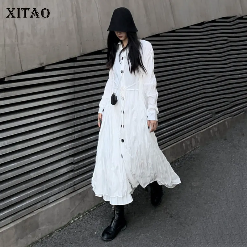 XITAO Irregular Dress Fashion New White Single Breast Full Sleeve 2020 Autumn Goddess Fan Casual Style Loose Dress ZP3683 XITAO Irregular Dress Fashion New White Single Breast Full Sleeve 2020 Autumn Goddess Fan Casual Style Loose Dress ZP3683