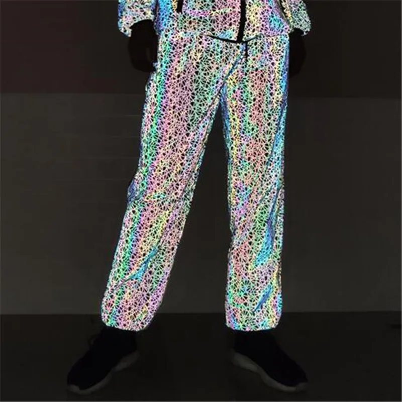 

New colorful reflective hip hop pants men night flash camouflage joggers sweatpants mens geometric printed trousers men pantalon