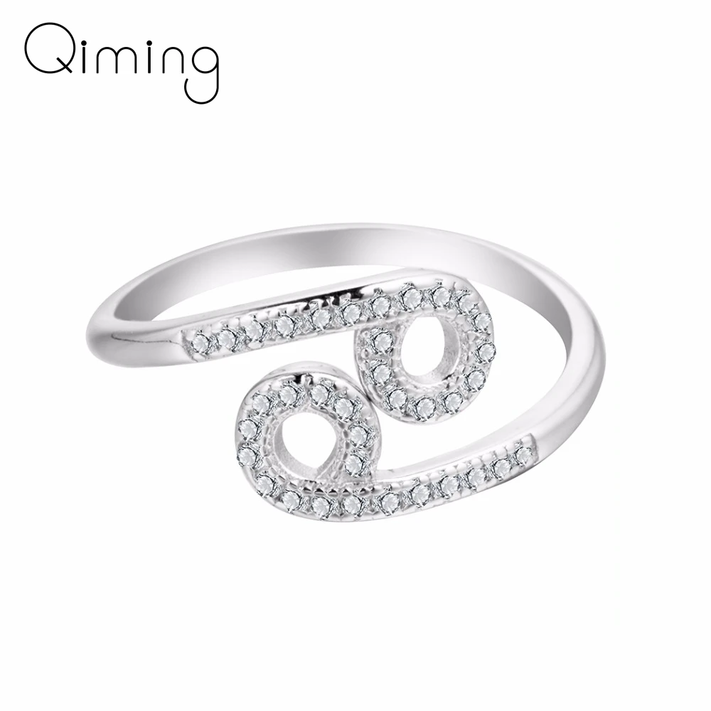 

Cancer Star Constellation Zodiac Rings Crystal Double Round Zircon Adjustable Fashion Ring Christmas Jewelry Girl Birthday Gift
