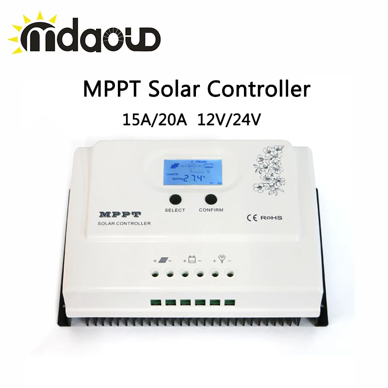 Wiser3 15A/20A MPPT Солнечный контроллер 12 В/24 В Авто Макс PV вход 100VDC с ЖК-дисплеем/2 USB терминалы/RS485 связь