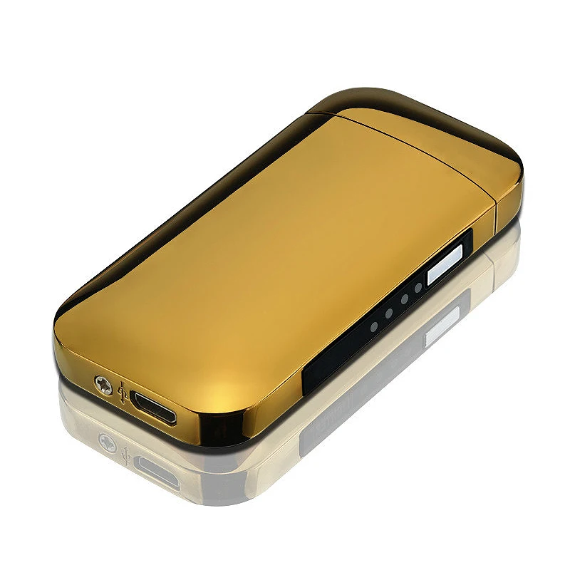 Gold Металлическая ветрозащитная электронная сигарета с зарядкой от USB Зажигалка двойная дуга плазменный импульсный светодиодный дисплей - Цвет: Gold