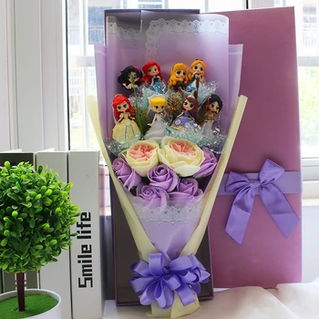 

Disney Princess Flower Bouquet Snow Queen Princess Pvc Model Doll With Artificial Flowers Toys For Kid Graduation Valentine Gift