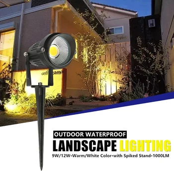 

Outdoor Landscape LED Lighting 9/12W Waterproof Graden Lights COB Spotlights with Spiked Stand for Lawn Decor US/EU Plug