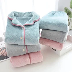 Winter Women Pajamas Set Thick Warm Flannel Sleepwear Long Sleeves Pyjamas Suit Homewear 2Piece /Set Home Clothes Female