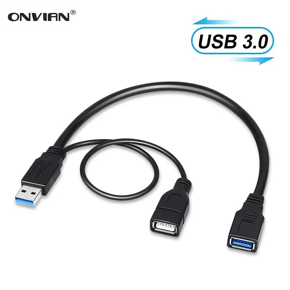 Onvian USB 3,0 Cable divisor USB 3,0 macho A Dual USB A hembra Jack Y Hub USB del cargador del divisor Y transferencia de datos Cable de extensión