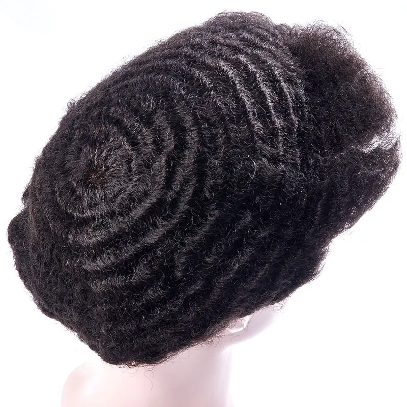 AddBeauty парик мужской черный парик тонкая кожа 0,12 мм афро кудрявый вьющиеся замена системы заколки ручной работы Индийские человеческие