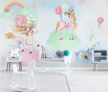 

AINYOOUSEM Hand painted pink unicorn children's room background wallpapier peint papel de parede wallpaper 3d wallpaper stickers