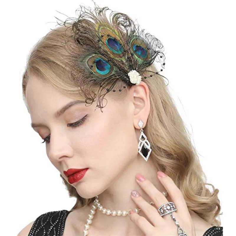 Great Gatsby Павлин головной убор серьги наборы женские косплей вечерние ободок с сережками наборы Аксессуары для волос Roaring 20s