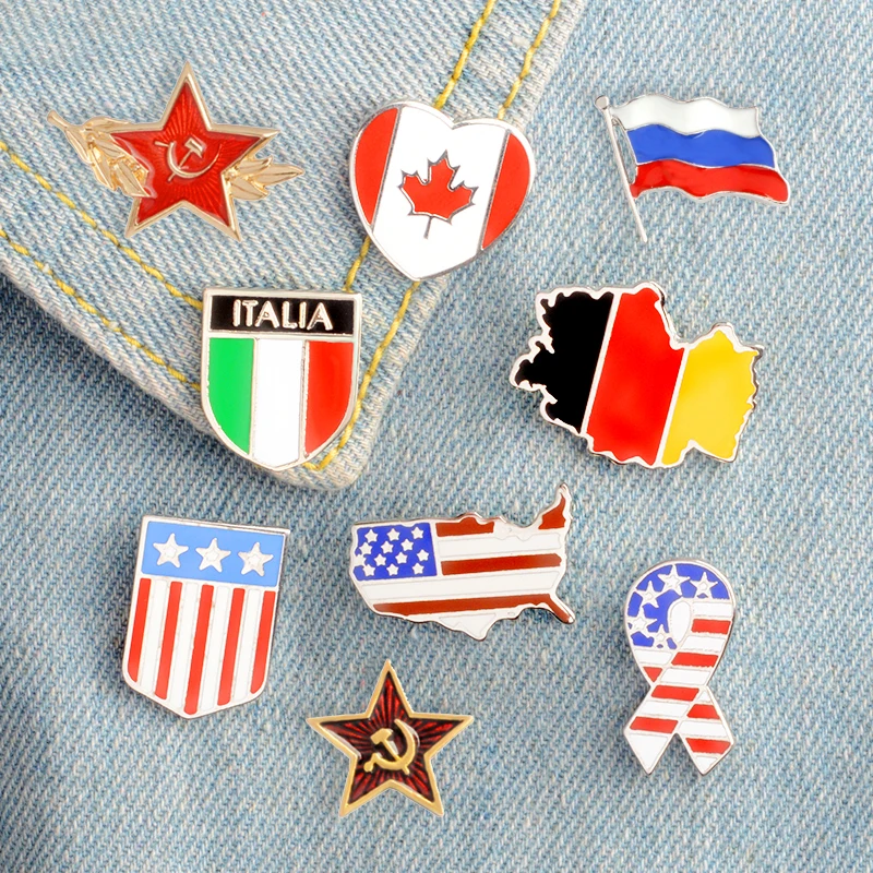 Булавка с национальным флагом из России, Италии, США, Германии, флаги на лацкане, значки, звезды и полосы, броши, ювелирный подарок