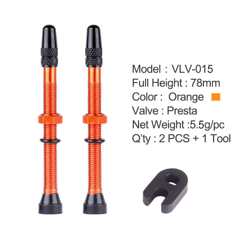 78mm Orange 1 Pair Велосипед 1 пара 48 мм 60 мм Presta клапан для дороги MTB велосипед бескамерные шины латунный сердечник сплава стволовых бескамерный герметик совместимый - Цвет: 78mm Orange 1 Pair