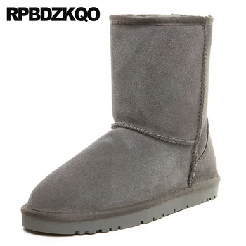 

big size winter snow boots brown women gray 12 44 australian 41 slip on shoes designer ankle flat round toe 10 2019 wide calf