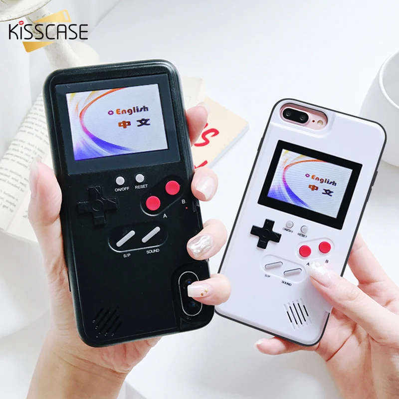Baratos KISSCASE funda de juego de pantalla a Color clásica Retro para iPhone 11 Pro Max 11 Pro 11 6S 6 7 8 Plus 36 en 1 funda de juego para iPhone XS XR X