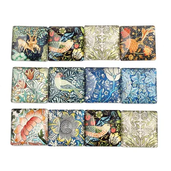 

20pcs Flower Bird Photo Square Glass Cabochons 20mm 25mm Diy Flat Back Handmade Picture Jewelry Findings For Pendants