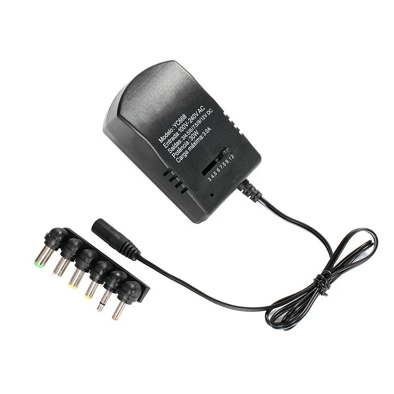 

AC DC Universal 220V To 12V Power Adapter Supply 3V 6V 9V 12V Adjustable Power Supply Adapter 3A 30W Cable 7 Plugs