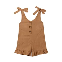 1-6Y New Baby Girl Cotton Linen Clothes Girls Ruffle Romper Kids Jumpsuit Summer Sleeveless Button Overalls Outfits 5