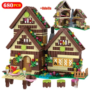 

680PCS City Dwarf Huts Model Building Blocks Friends House Villa Snow White Figures DIY Bricks Gifts Toys For Girls