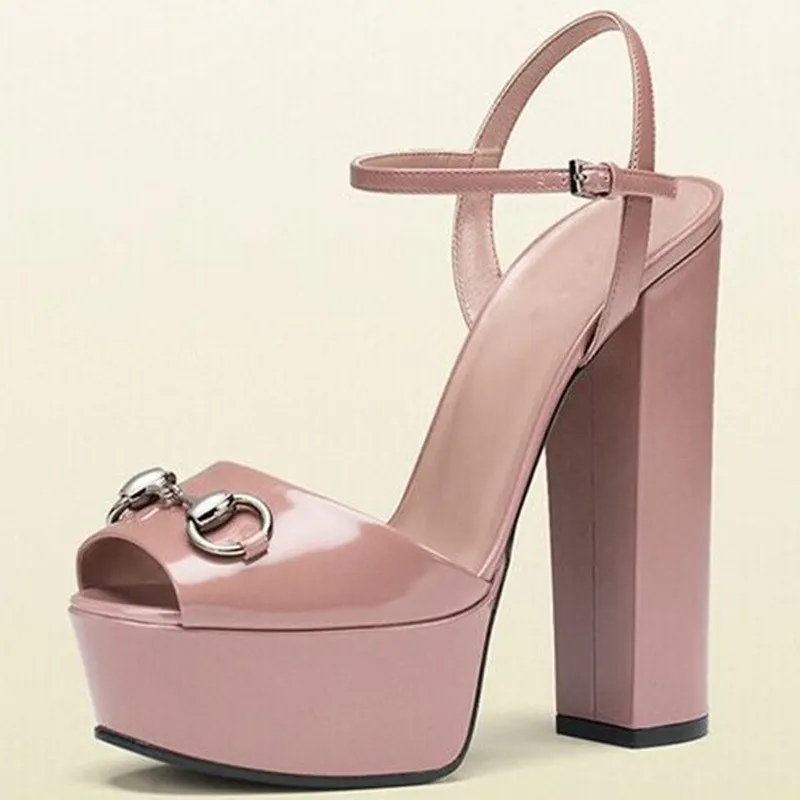 Новинка; красивая модная обувь; ; босоножки на высоком каблуке 13 см; женские босоножки; босоножки на толстом каблуке. Размер: 34-45 - Цвет: Розовый